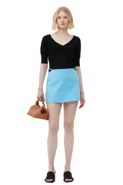 Cheap GANNI Cotton Suiting Mini Skirt Ethereal Blue