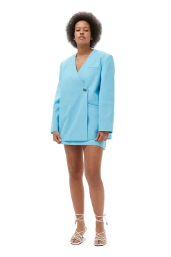 Cheap GANNI Cotton Suiting Mini Skirt Ethereal Blue