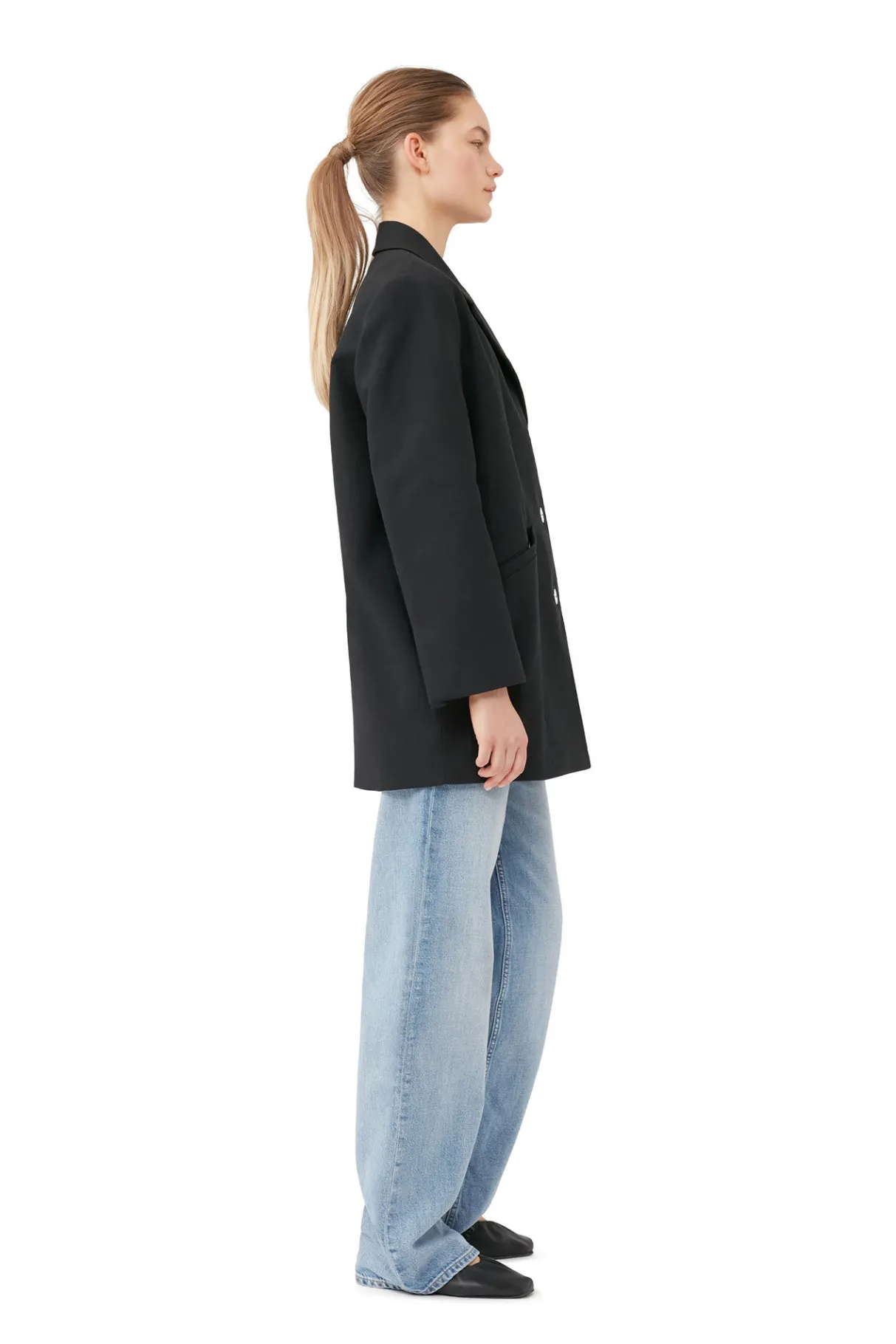Discount GANNI Cotton Suiting Oversized Blazer Black