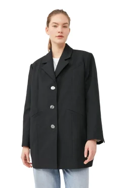 Discount GANNI Cotton Suiting Oversized Blazer Black