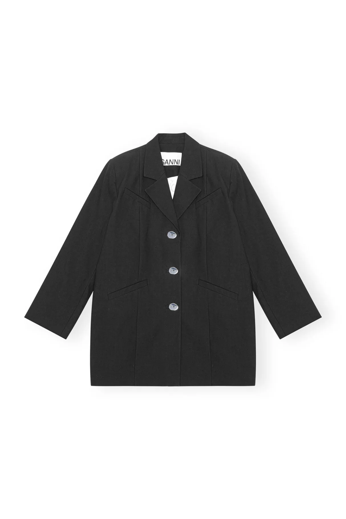 Discount GANNI Cotton Suiting Oversized Blazer Black