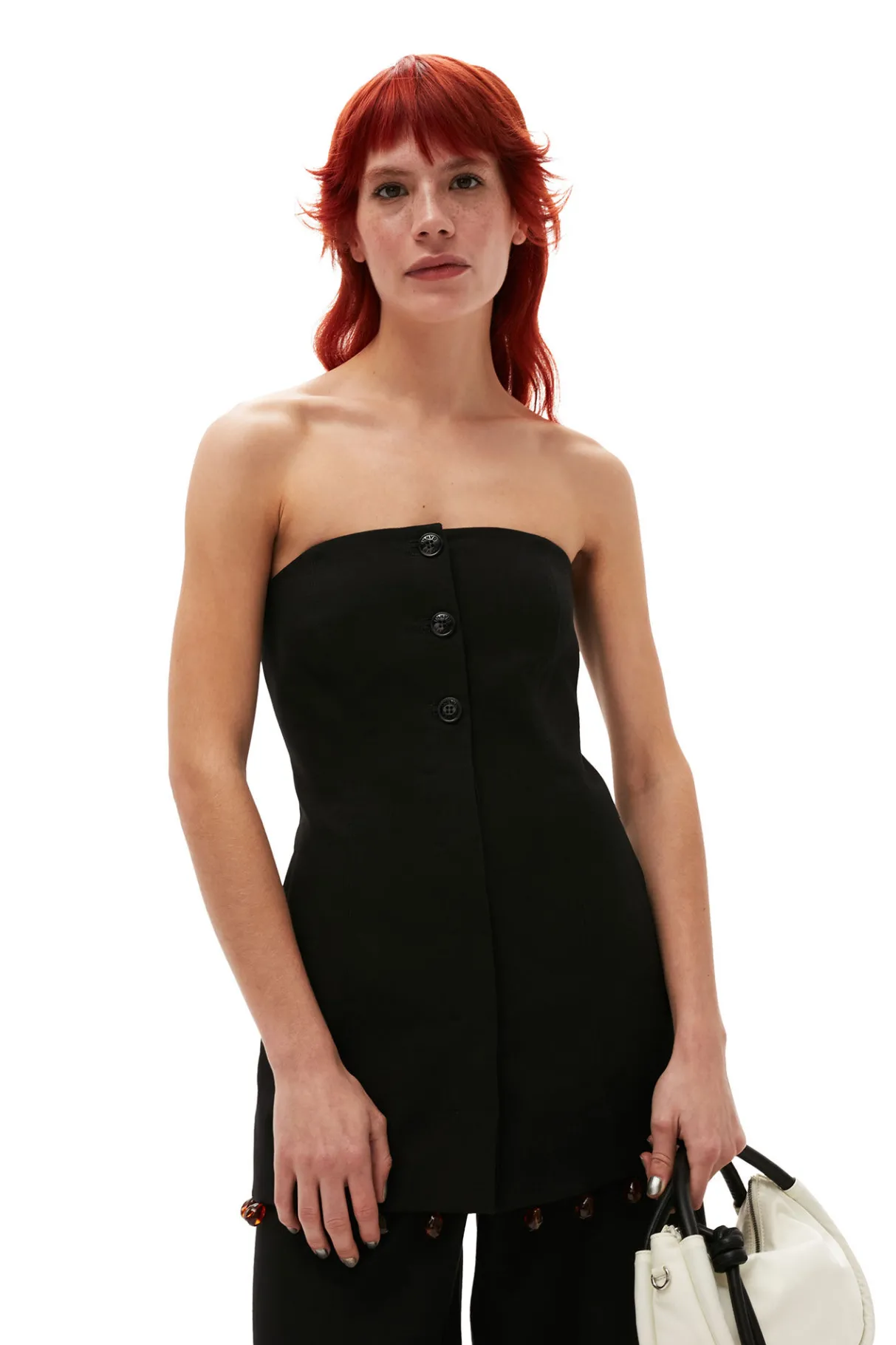 Best GANNI Cotton Suiting Sleeveless Top Black