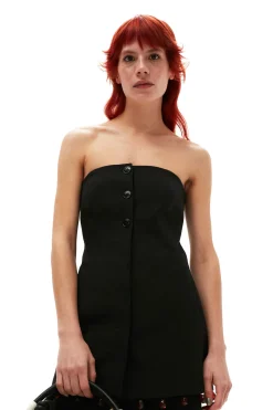 Best GANNI Cotton Suiting Sleeveless Top Black