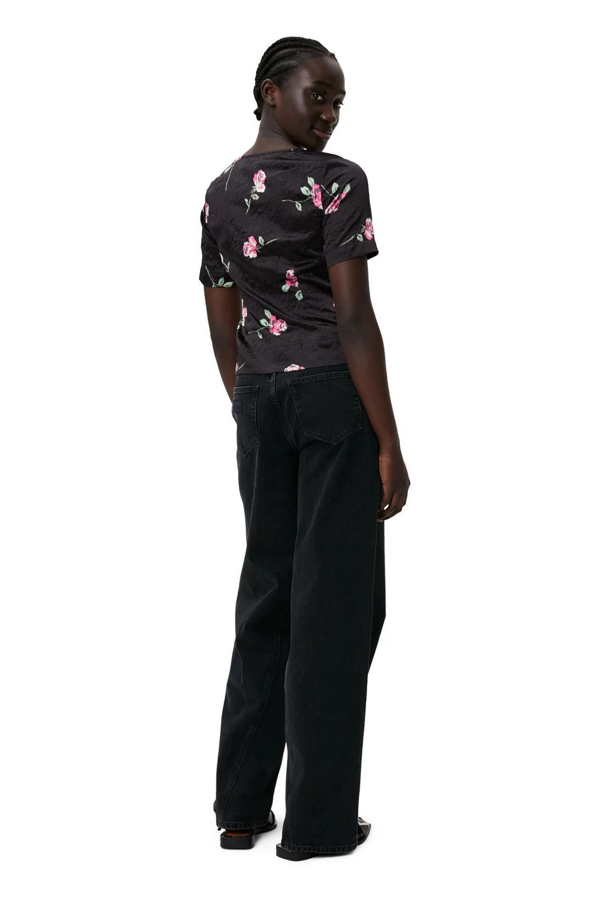 Best GANNI Crinkled Satin Blouse Black
