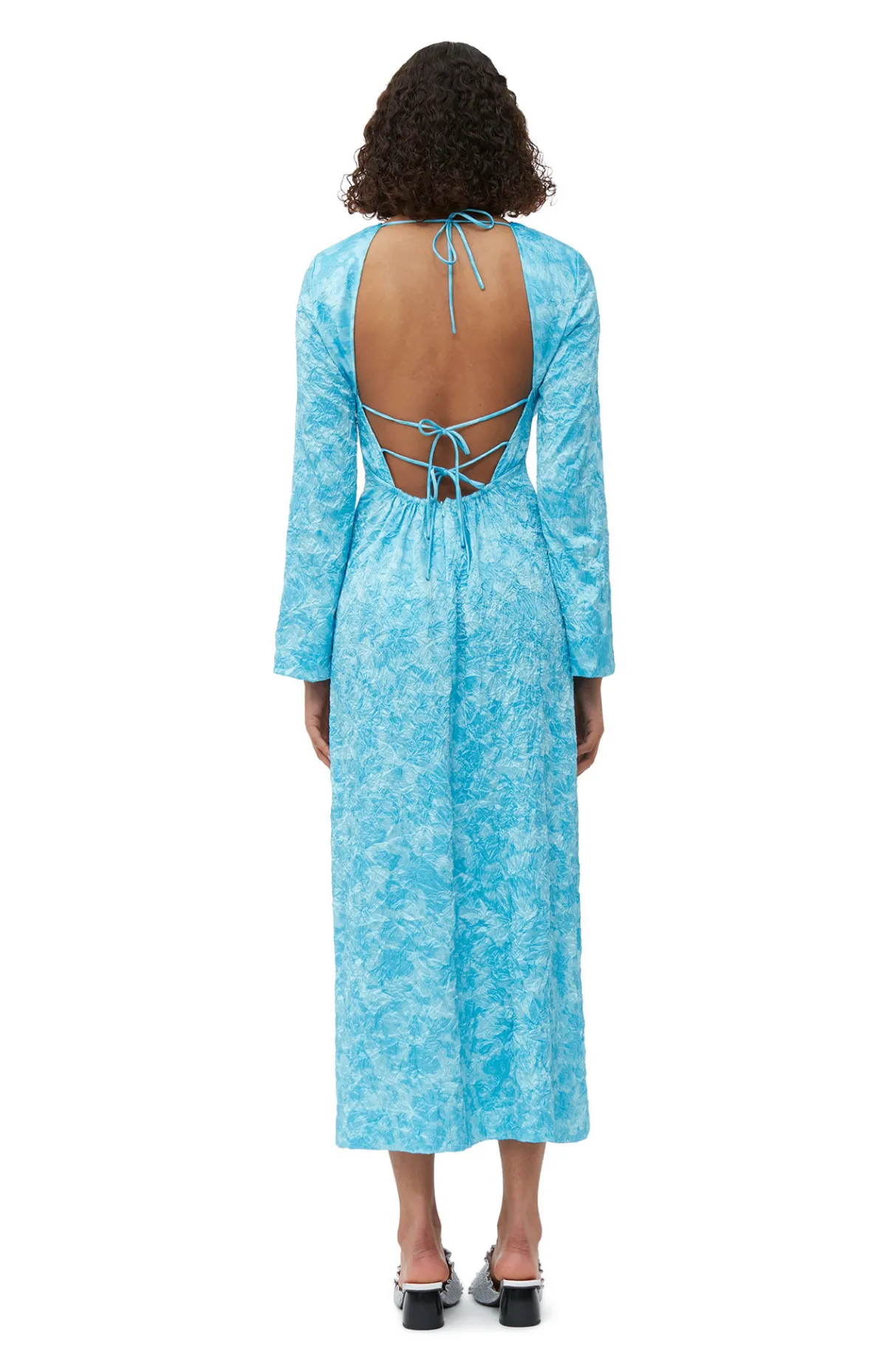 Outlet GANNI Crinkled Satin Maxi Dress Ethereal Blue
