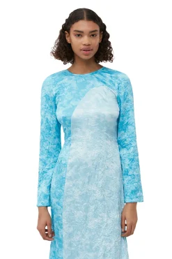 Outlet GANNI Crinkled Satin Maxi Dress Ethereal Blue