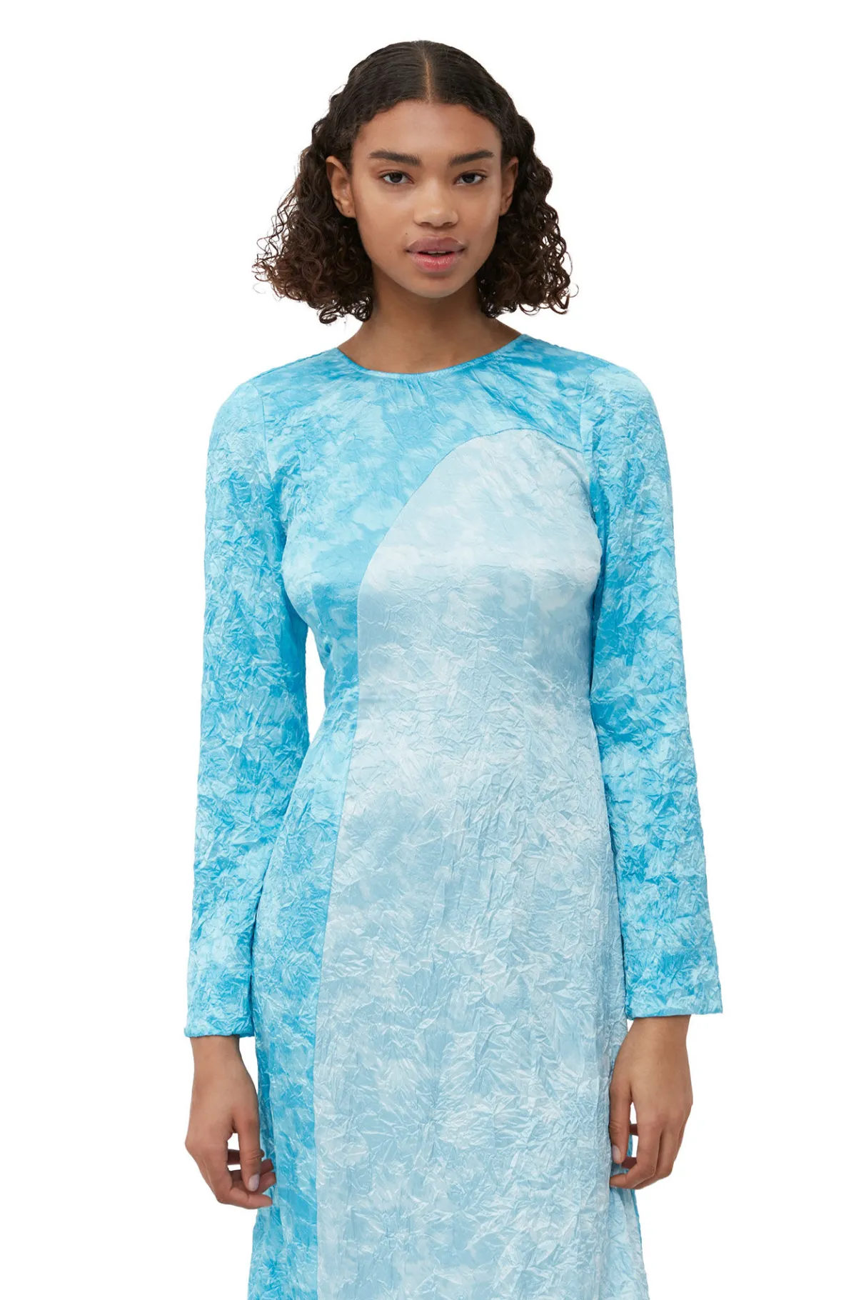 Outlet GANNI Crinkled Satin Maxi Dress Ethereal Blue
