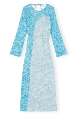 Outlet GANNI Crinkled Satin Maxi Dress Ethereal Blue