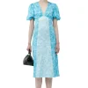 Clearance GANNI Crinkled Satin Midi Dress Ethereal Blue