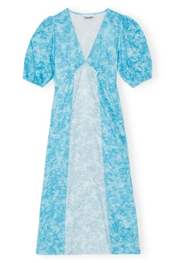 Clearance GANNI Crinkled Satin Midi Dress Ethereal Blue