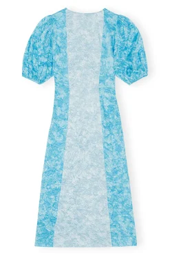 Clearance GANNI Crinkled Satin Midi Dress Ethereal Blue