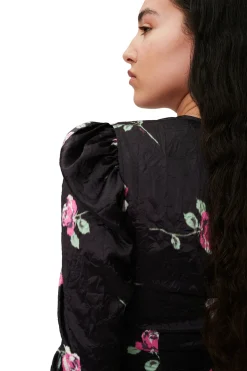 Discount GANNI Crinkled Satin V-Neck Mini Dress Black