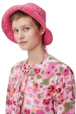 New GANNI Crochet Bucket Hat Shocking Pink
