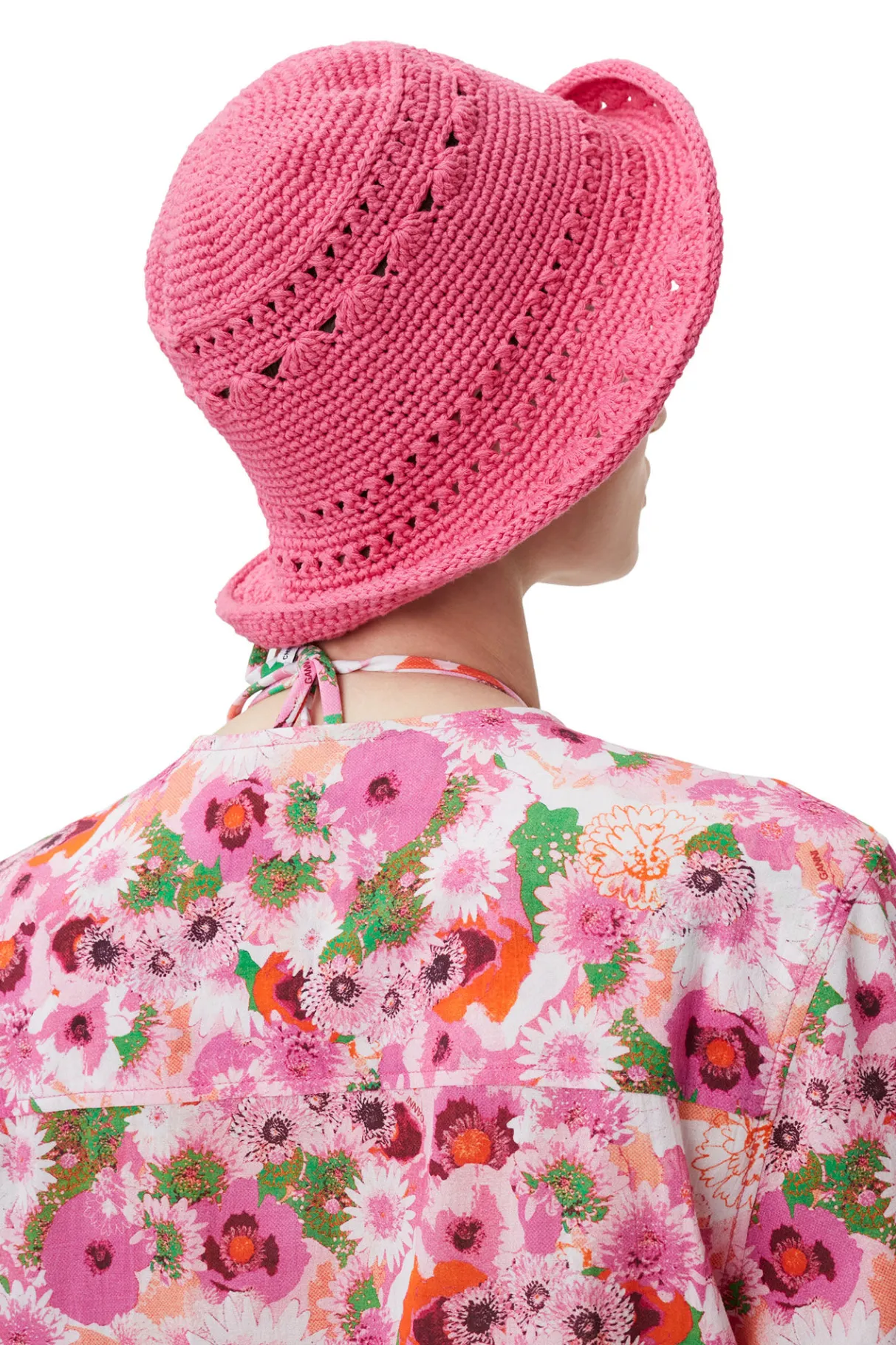 New GANNI Crochet Bucket Hat Shocking Pink