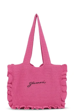 Sale GANNI Crochet Frill Tote Solid Bag Shocking Pink
