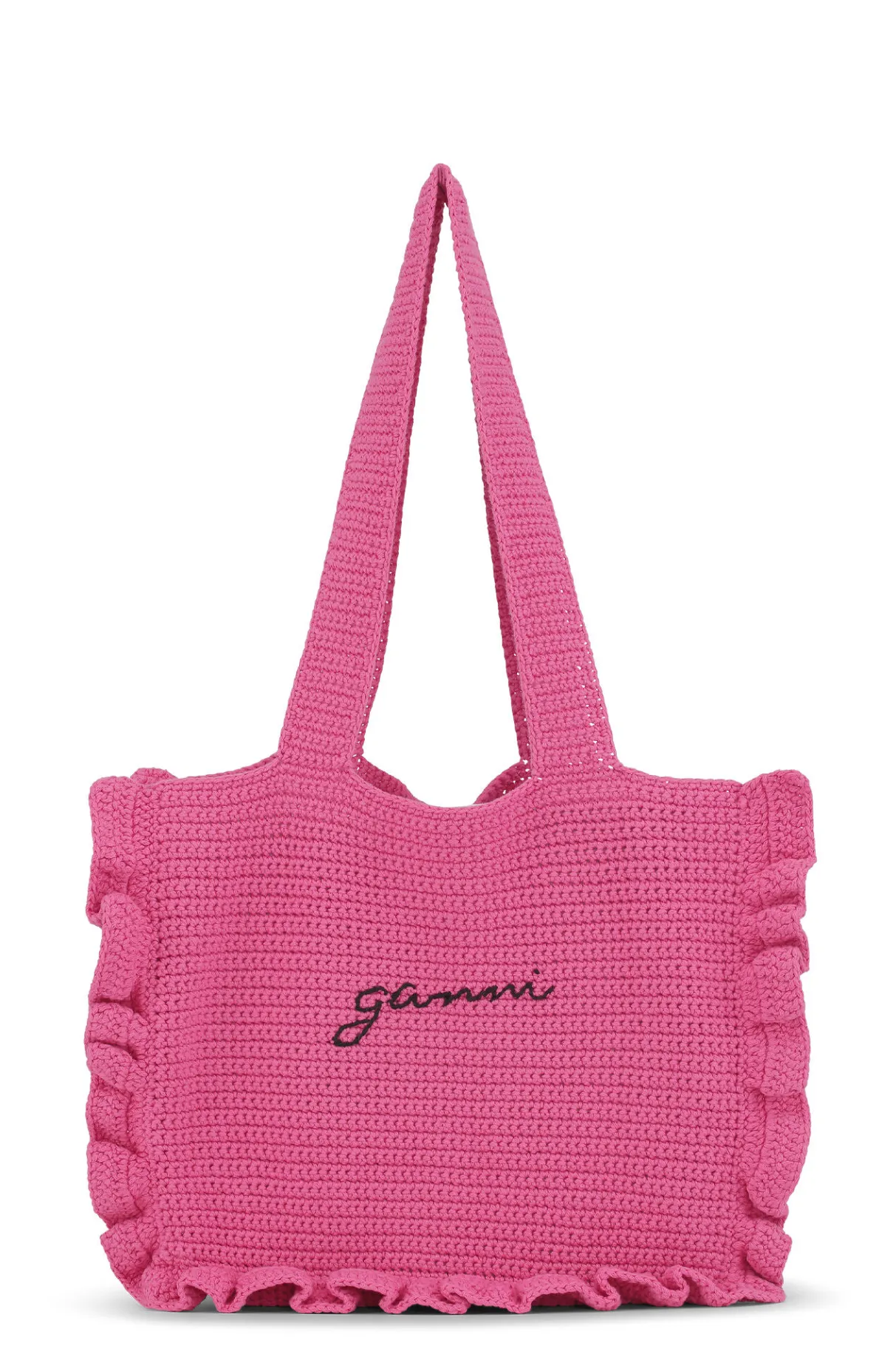 Sale GANNI Crochet Frill Tote Solid Bag Shocking Pink