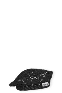 Online GANNI Crochet Metallic Beret Black