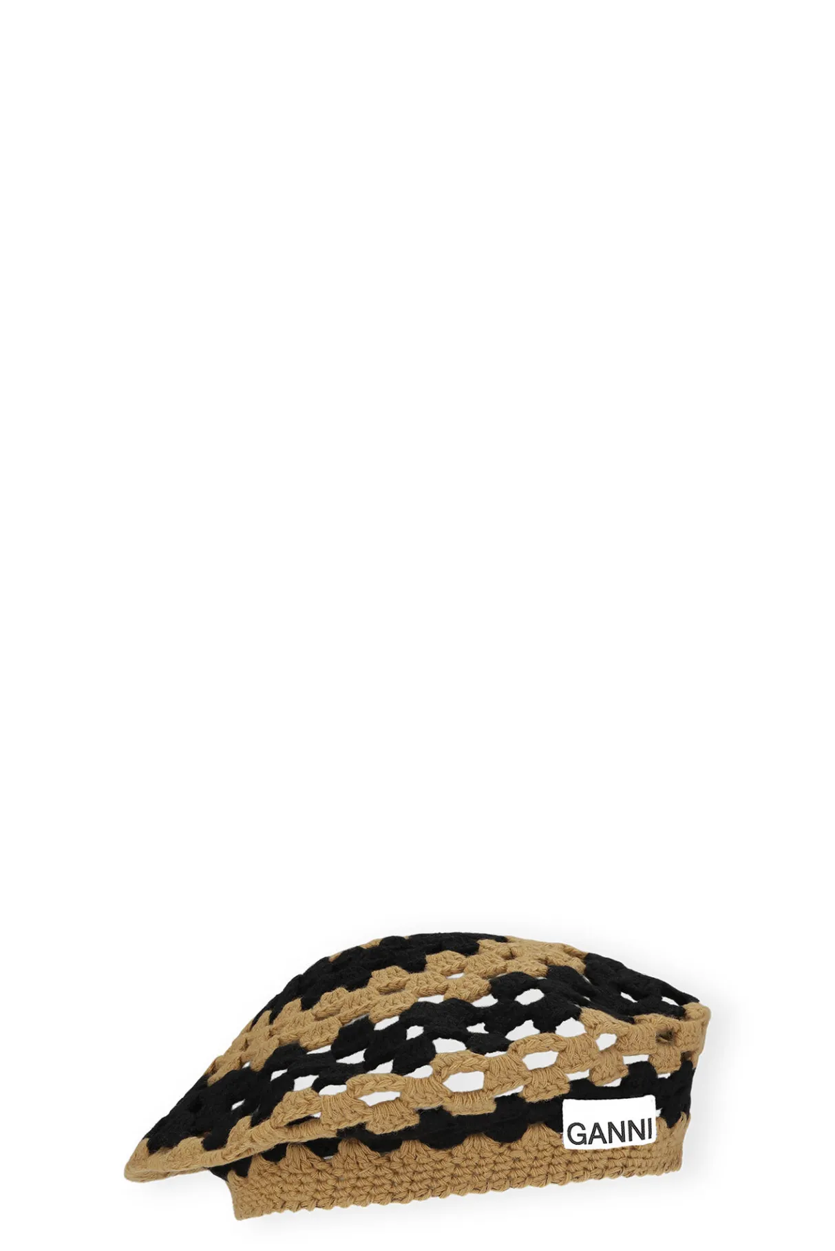 Fashion GANNI Crochet Wool Beret Petrified Oak