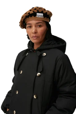 Fashion GANNI Crochet Wool Beret Petrified Oak