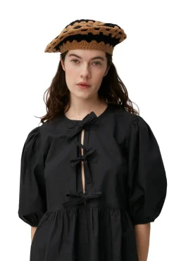 Fashion GANNI Crochet Wool Beret Petrified Oak