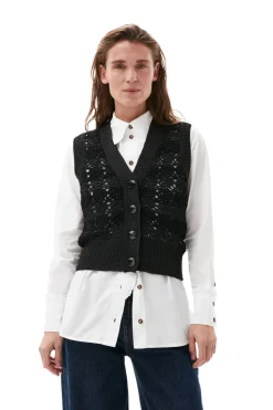 Clearance GANNI Cropchet V-Neck Vest Black