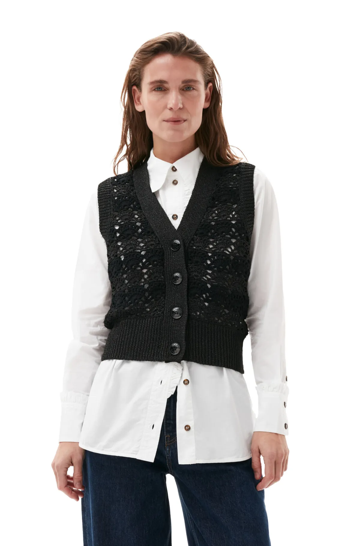 Clearance GANNI Cropchet V-Neck Vest Black