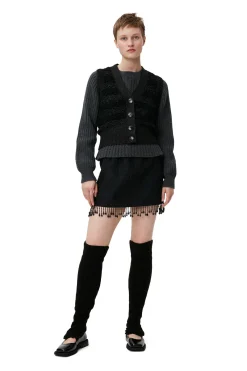 Clearance GANNI Cropchet V-Neck Vest Black