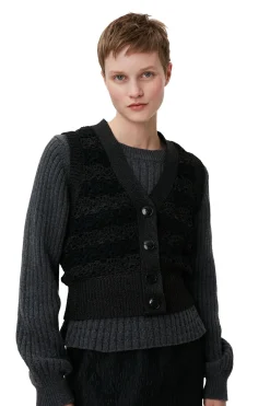 Clearance GANNI Cropchet V-Neck Vest Black