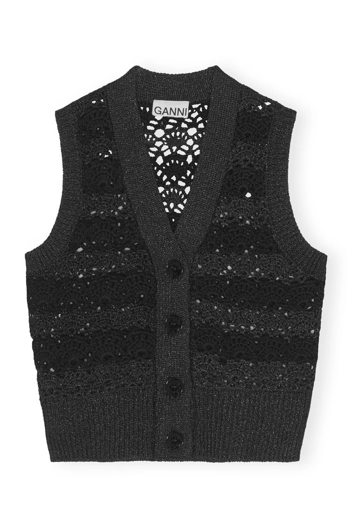 Clearance GANNI Cropchet V-Neck Vest Black