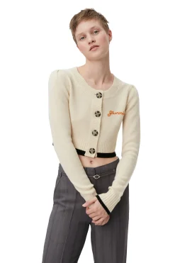 Cheap GANNI Cropped O-Neck Cardigan Alabaster Gleam