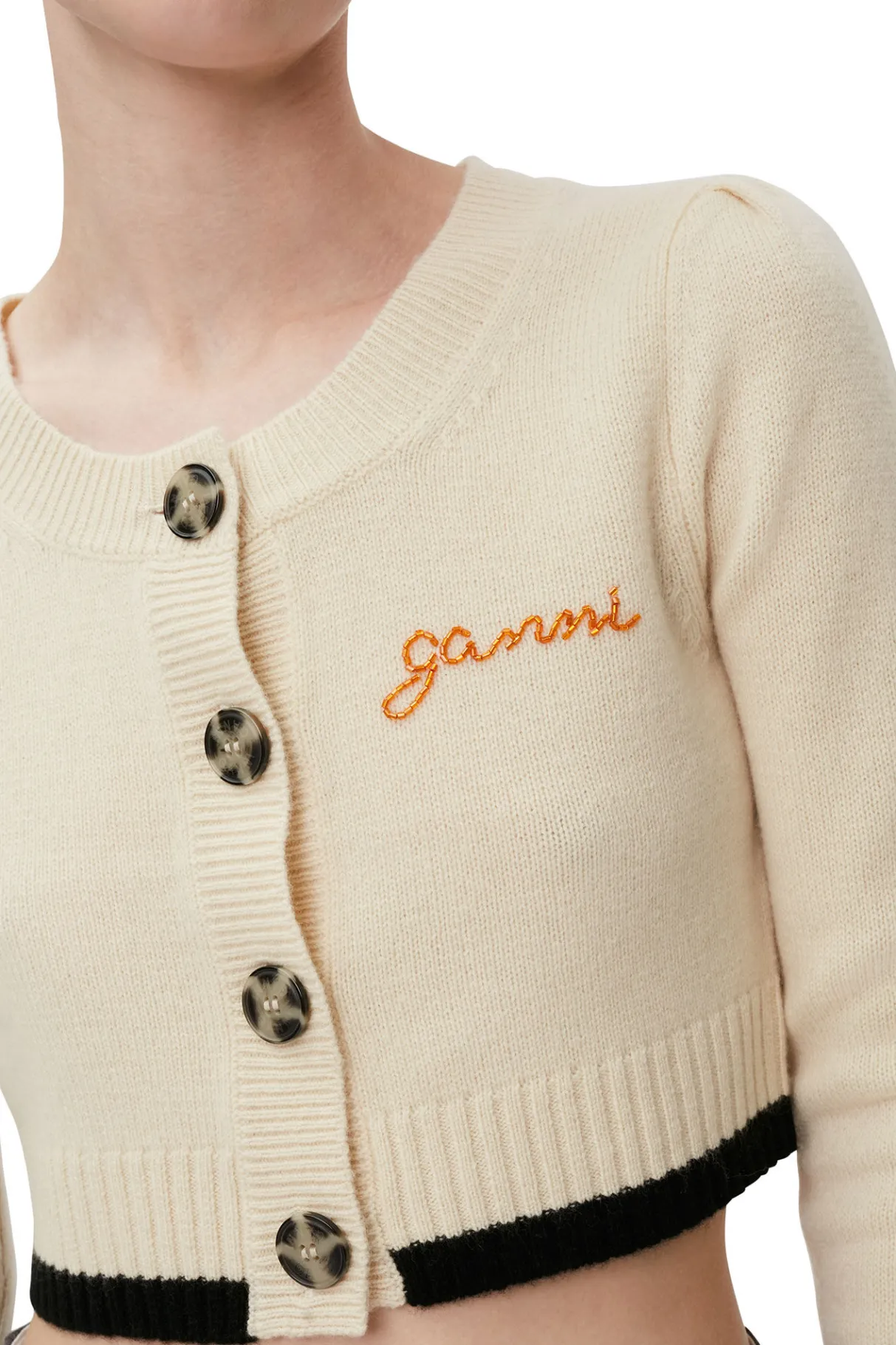 Cheap GANNI Cropped O-Neck Cardigan Alabaster Gleam