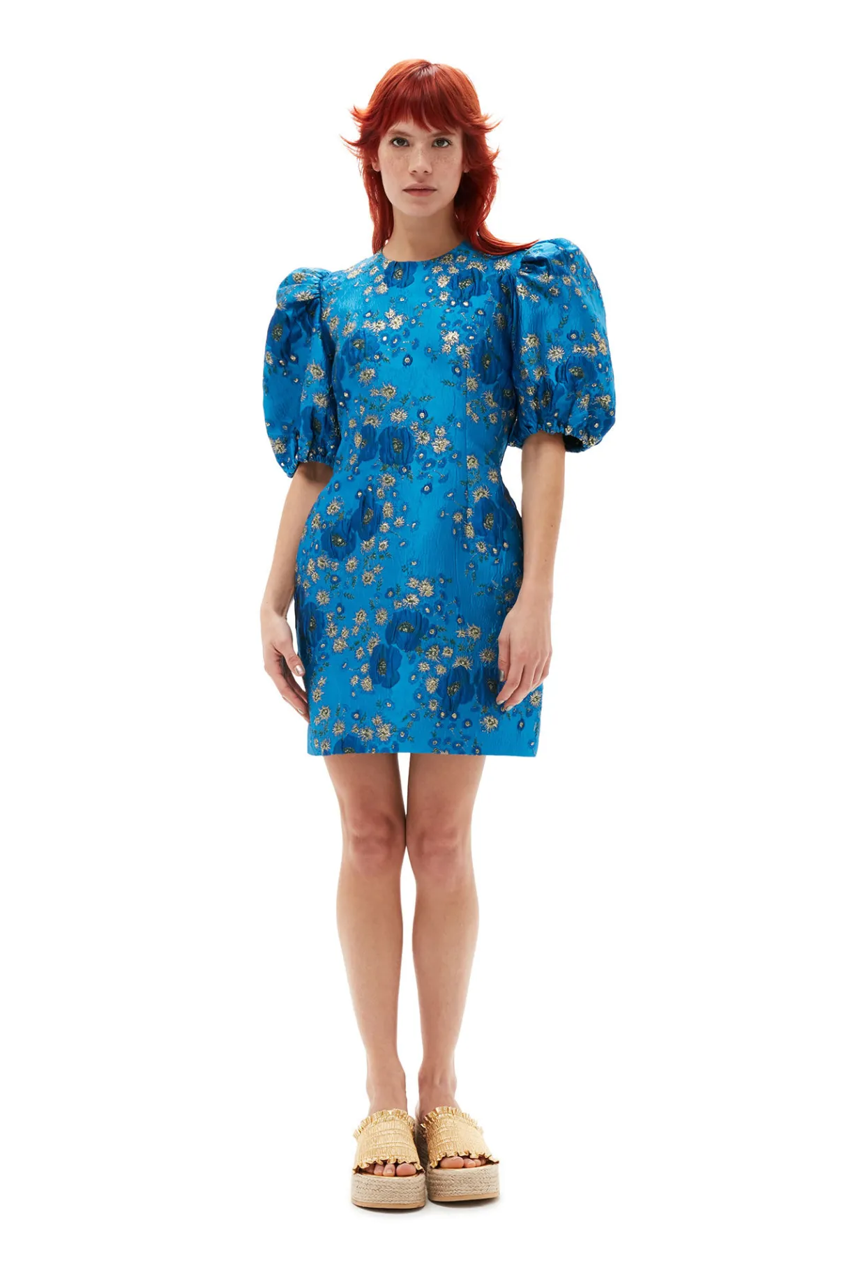 Sale GANNI 3D Jacquard Open Back Mini Dress Brilliant Blue