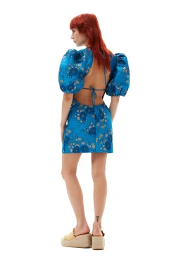 Sale GANNI 3D Jacquard Open Back Mini Dress Brilliant Blue