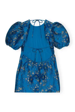 Sale GANNI 3D Jacquard Open Back Mini Dress Brilliant Blue