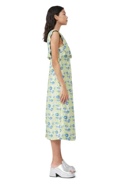 Discount GANNI 3D Jacquard Rhythm Collar Long Dress Oyster Gray