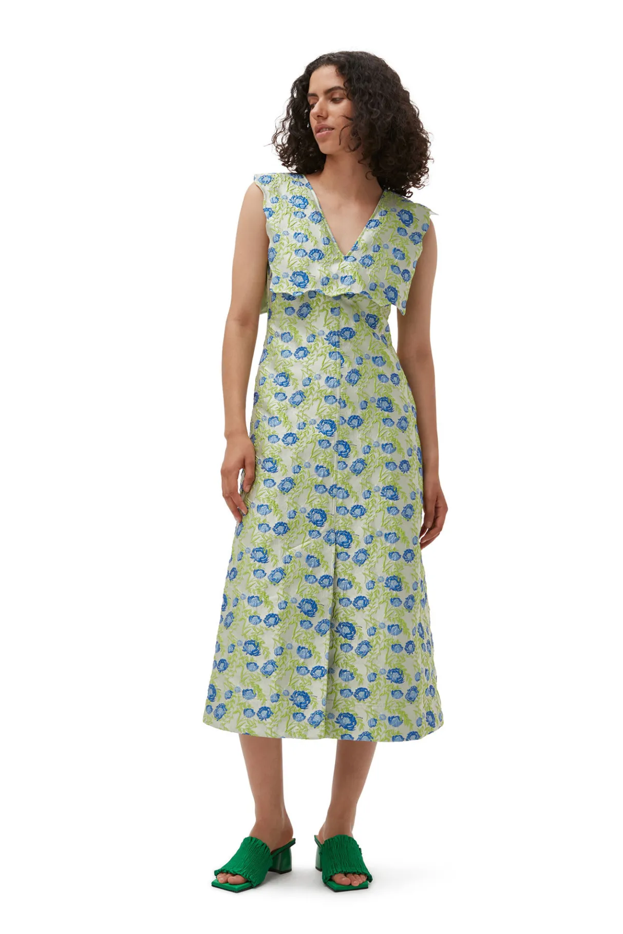 Discount GANNI 3D Jacquard Rhythm Collar Long Dress Oyster Gray