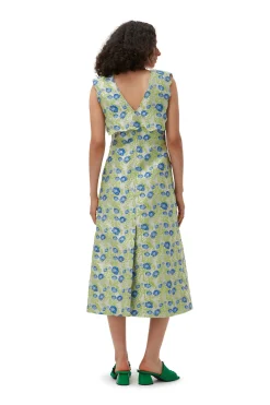 Discount GANNI 3D Jacquard Rhythm Collar Long Dress Oyster Gray