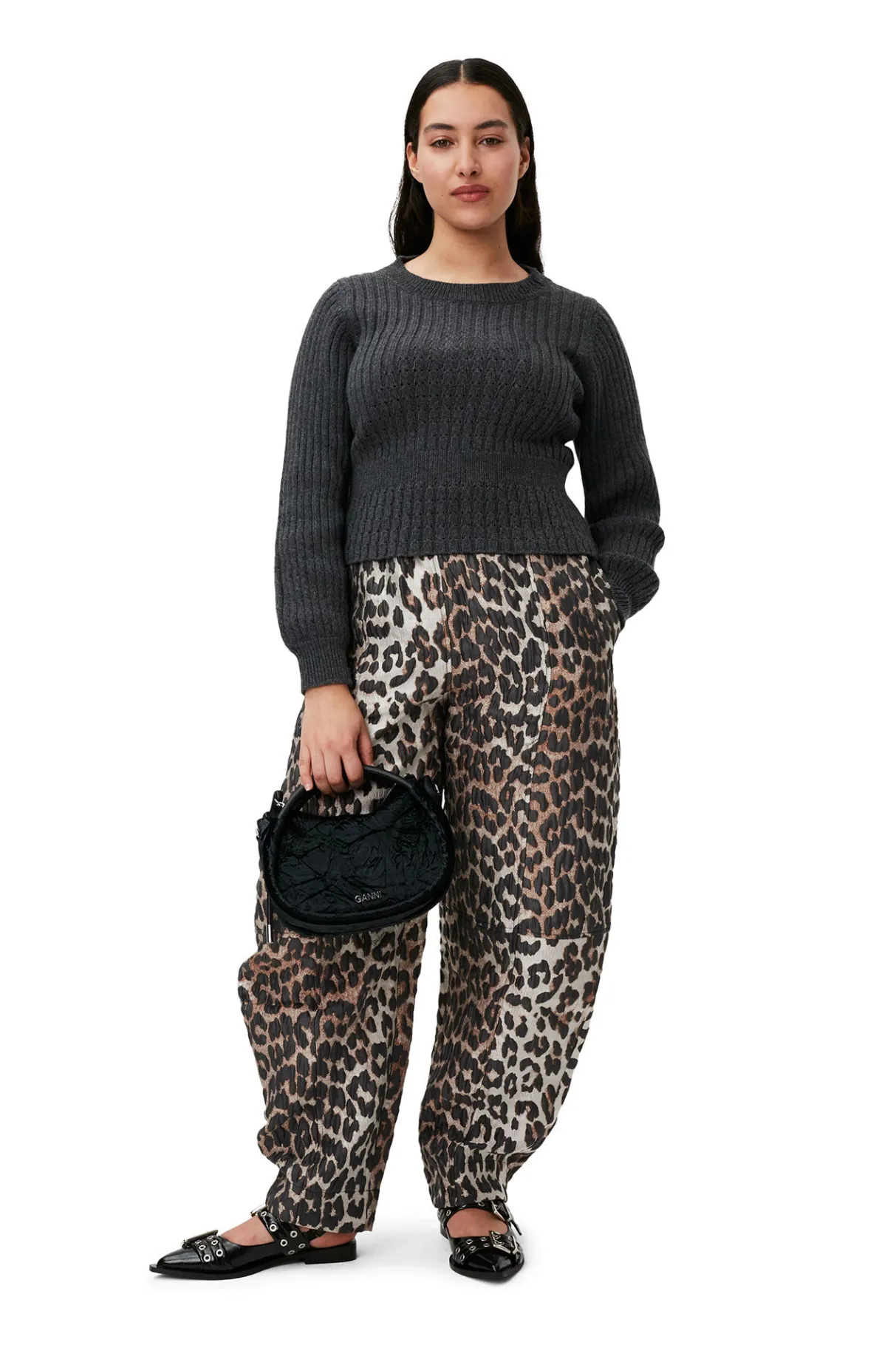 Store GANNI 3D Leopard Jacquard Elasticated Curve Pants Big Leopard Almond Milk