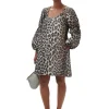 New GANNI 3D Leopard Jacquard Mini Dress Big Leopard Almond Milk