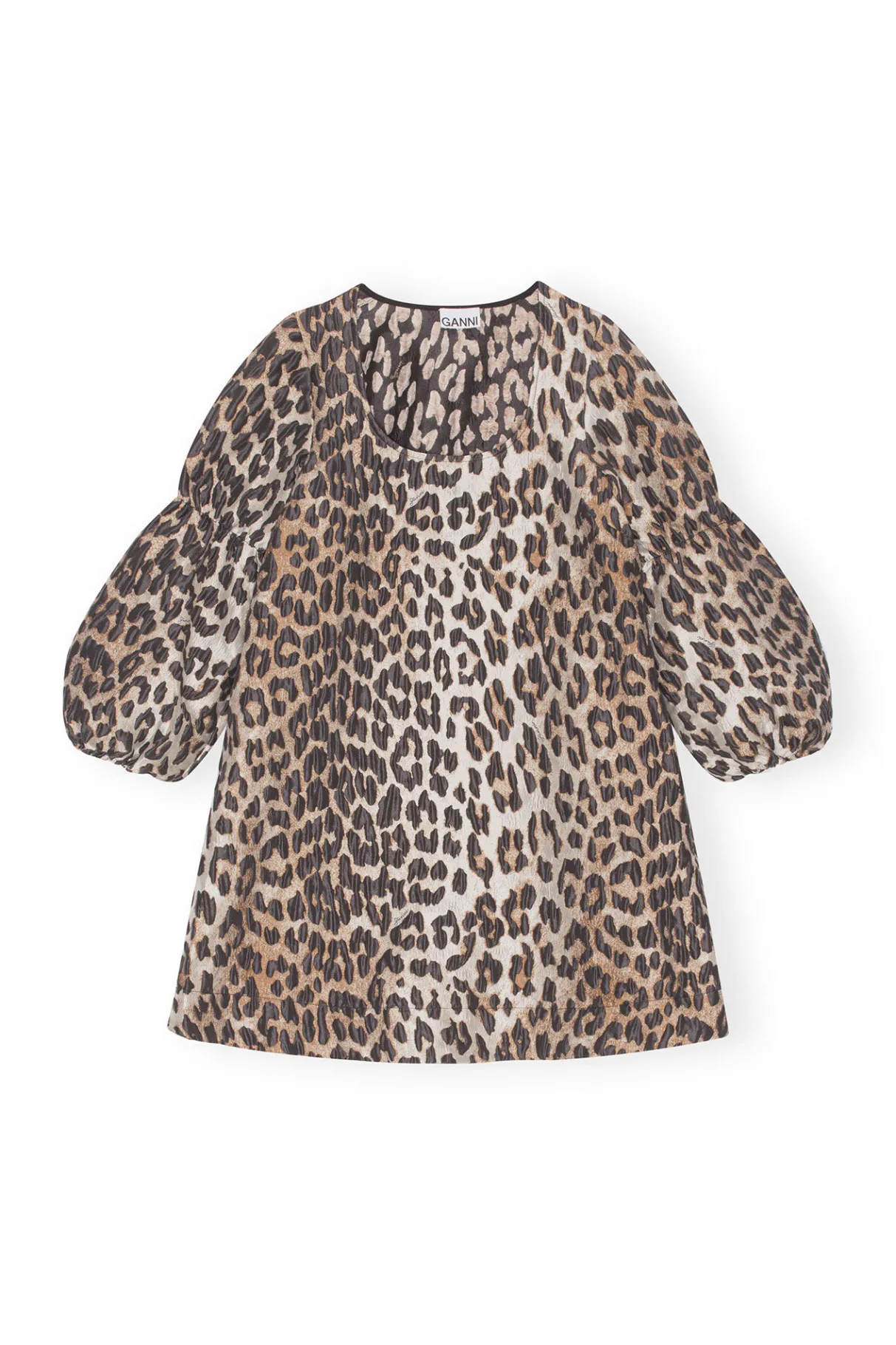 New GANNI 3D Leopard Jacquard Mini Dress Big Leopard Almond Milk