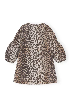 New GANNI 3D Leopard Jacquard Mini Dress Big Leopard Almond Milk