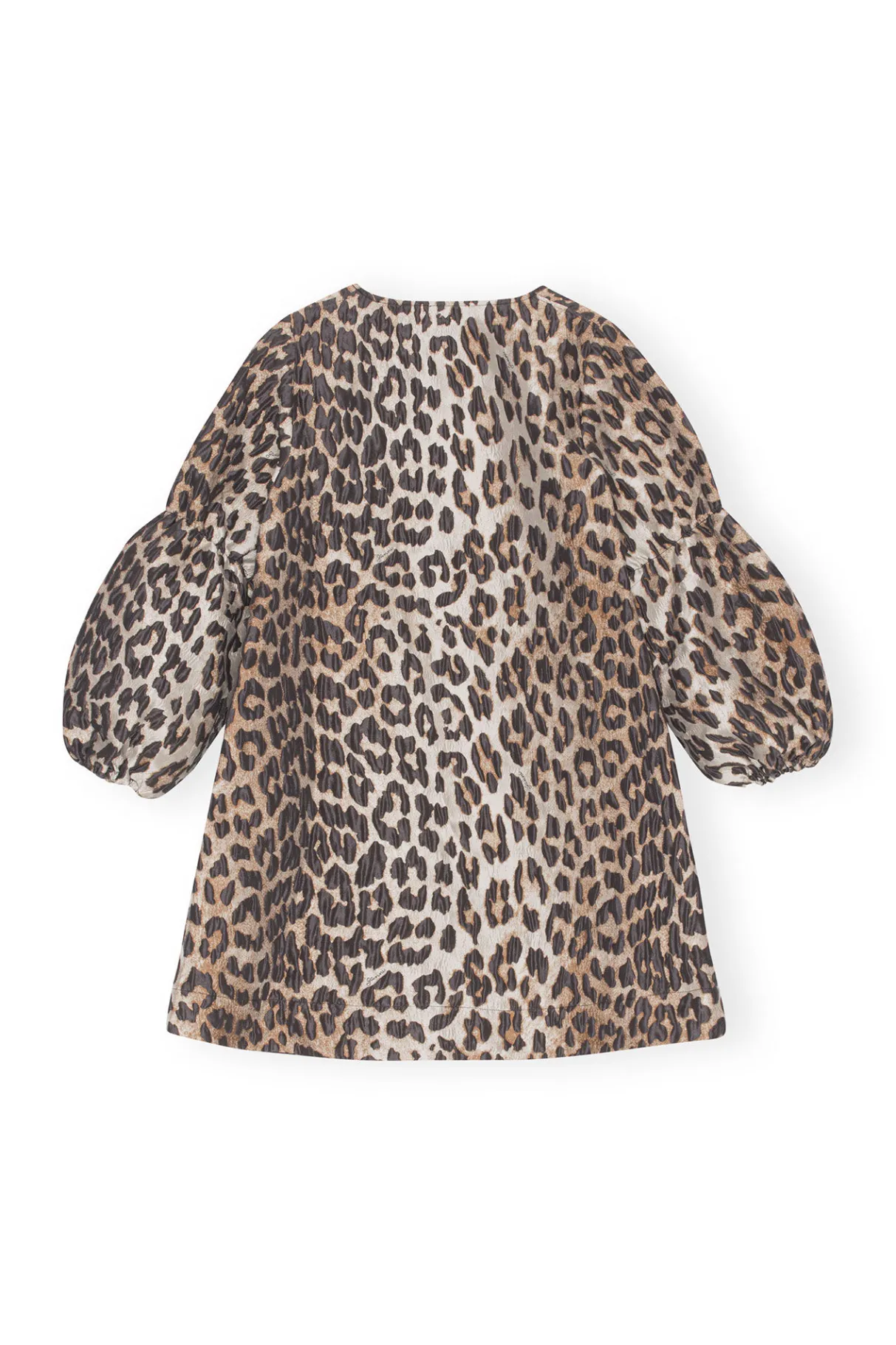New GANNI 3D Leopard Jacquard Mini Dress Big Leopard Almond Milk