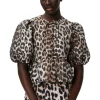 Cheap GANNI 3D Leopard Jacquard Peplum Blouse Big Leopard Almond Milk
