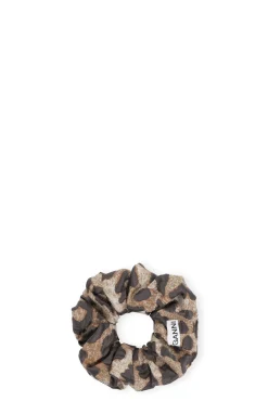 New GANNI 3D Leopard Jacquard Scrunchie Big Leopard Almond Milk