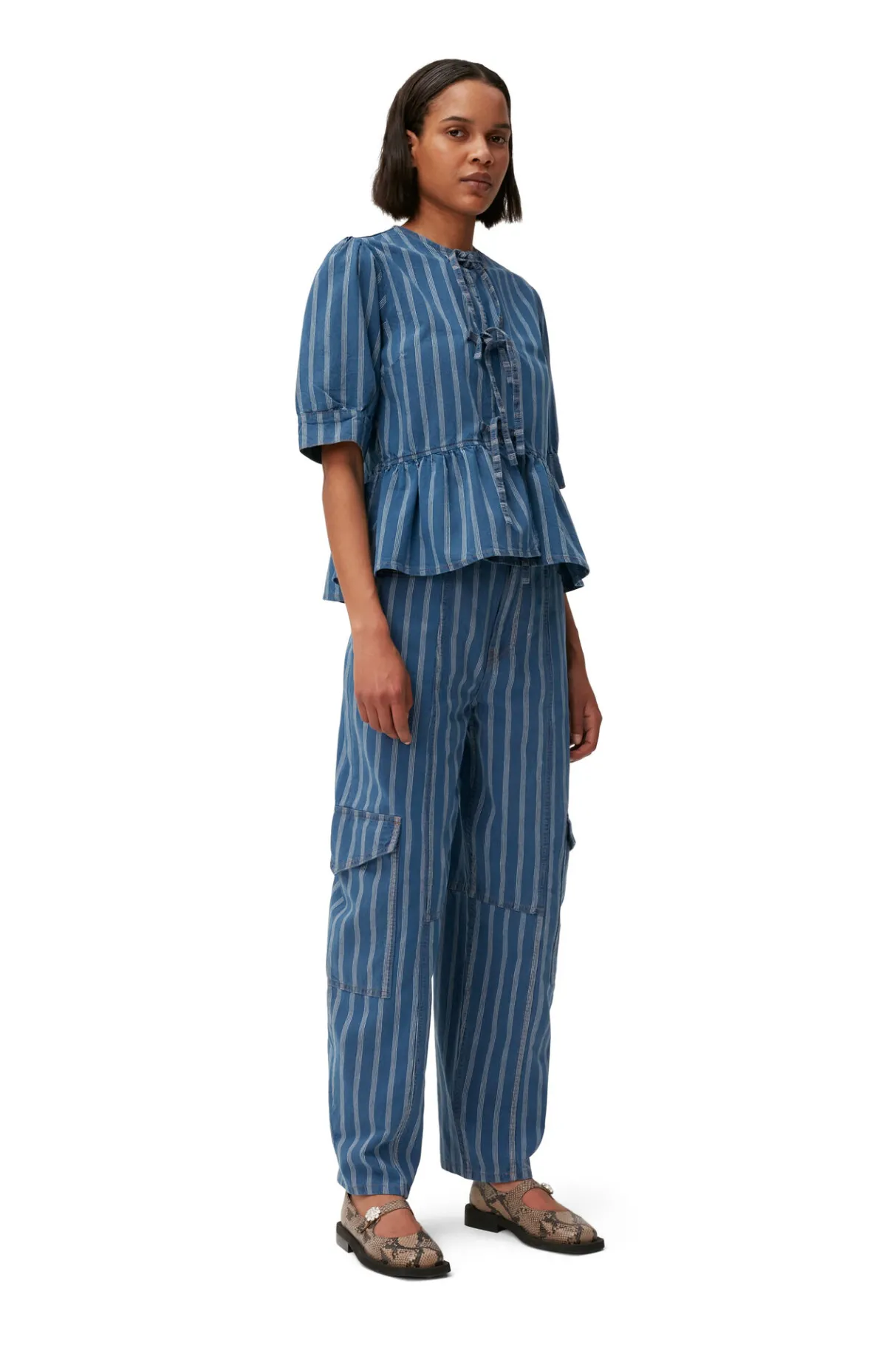Discount GANNI Denim Peplum Blouse Tint Wash