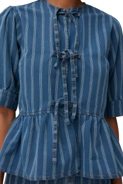 Discount GANNI Denim Peplum Blouse Tint Wash