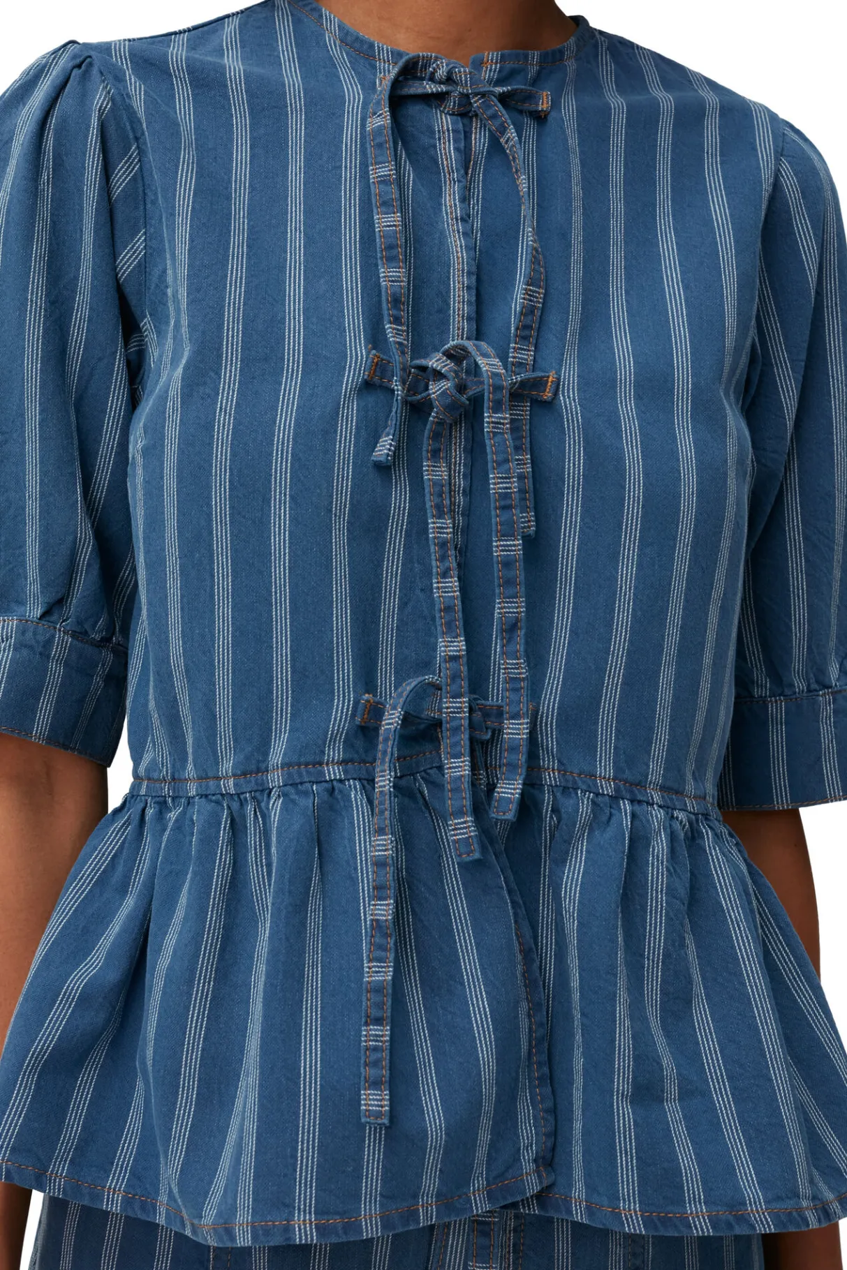 Discount GANNI Denim Peplum Blouse Tint Wash