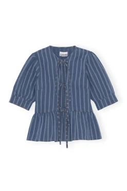 Discount GANNI Denim Peplum Blouse Tint Wash
