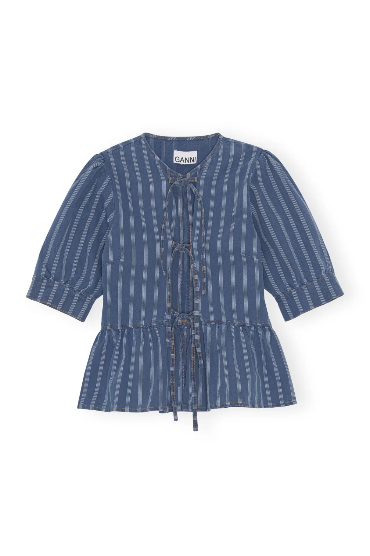 Discount GANNI Denim Peplum Blouse Tint Wash