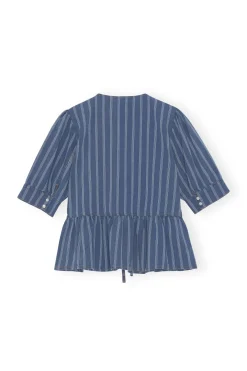 Discount GANNI Denim Peplum Blouse Tint Wash